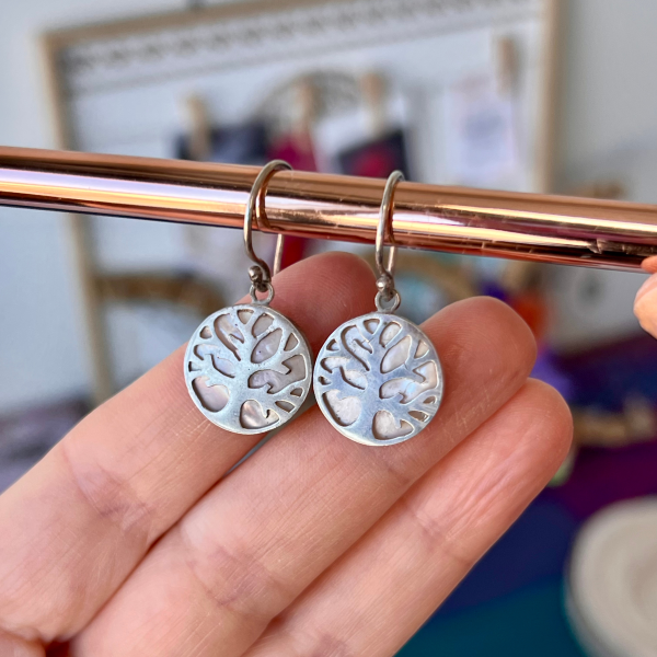 Pendientes ÁRBOL DE LA VIDA (de plata) Blanco