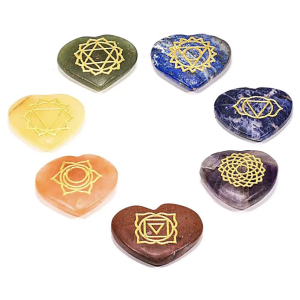 SET de 7 piedras corazón con simbolo de los Chakra