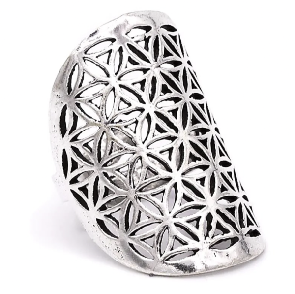 Anillo Flor de la vida latón color plata