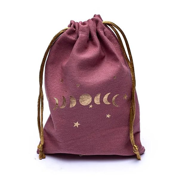 Bolsa Rosa de Algodón con Fases Lunares Doradas