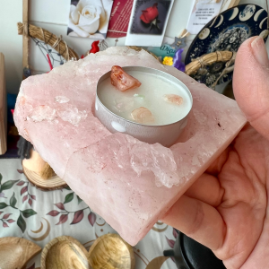 Portavelas de Cuarzo Rosa Hecho a Mano ✨🕯️