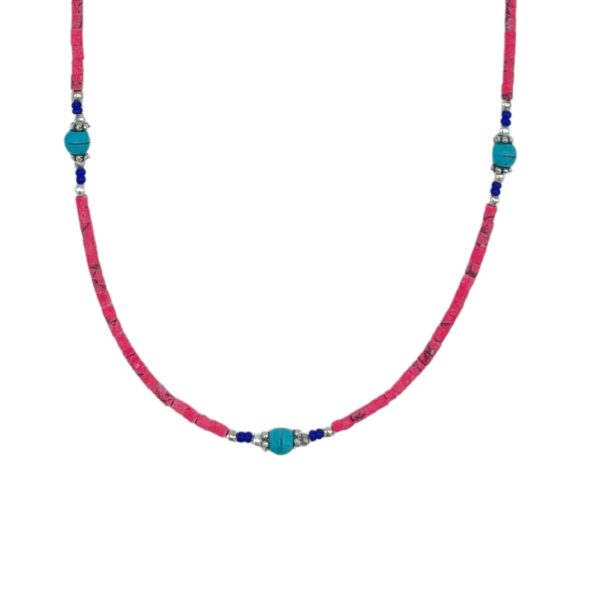 Collar Nepalés de Cuentas de Coral Rosa y Turquesa - Imagen 4