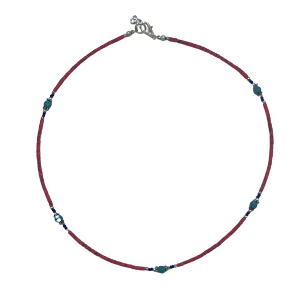 Collar Nepalés de Cuentas de Coral Rosa y Turquesa - Imagen 3
