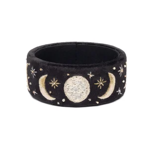 Cuenco de Terciopelo Negro - Fases Lunares Bordadas en Oro