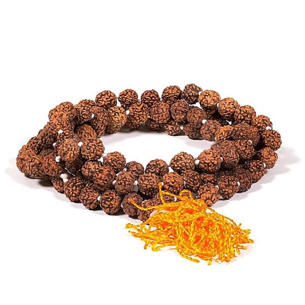 Mala de Rudraksha 108 cuentas y borla naranja