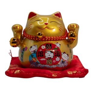 Maneki Neko Dorado - Gato de la Suerte con Hucha y Cascabeles