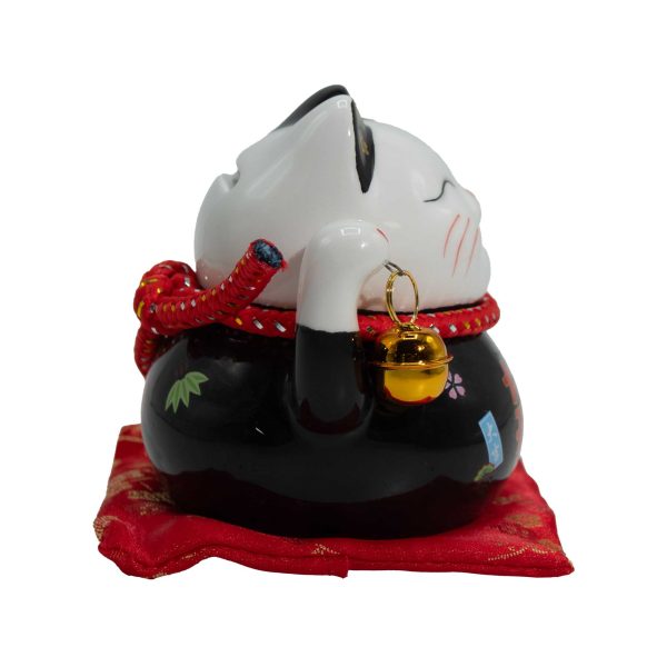 Maneki Neko Negro - Gato de la Suerte con Hucha y Cascabeles - Imagen 3