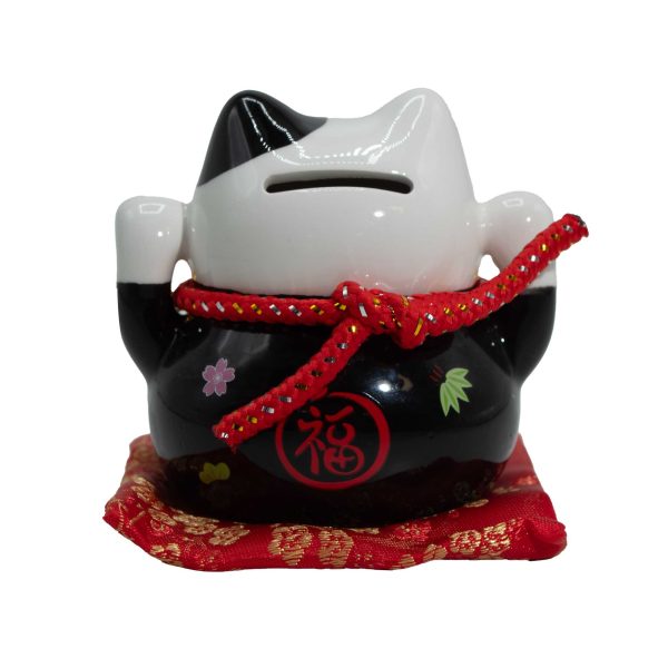 Maneki Neko Negro - Gato de la Suerte con Hucha y Cascabeles - Imagen 4