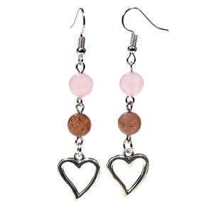 Pendientes cuarzo rosa y cuarzo fresa con corazón