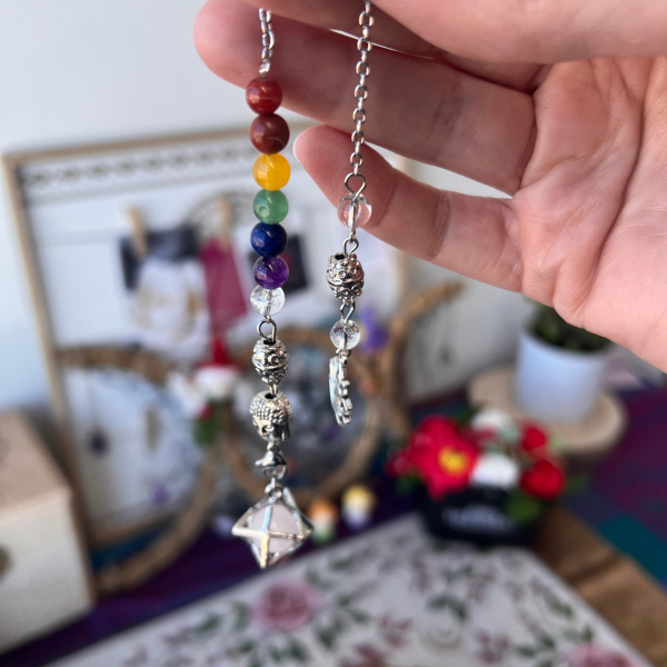 Péndulo Merkaba de los Siete Chakras con Cuarzo Rosa - Imagen 3