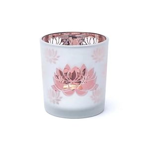 Portavelas esmerilado metálico Flor de Loto