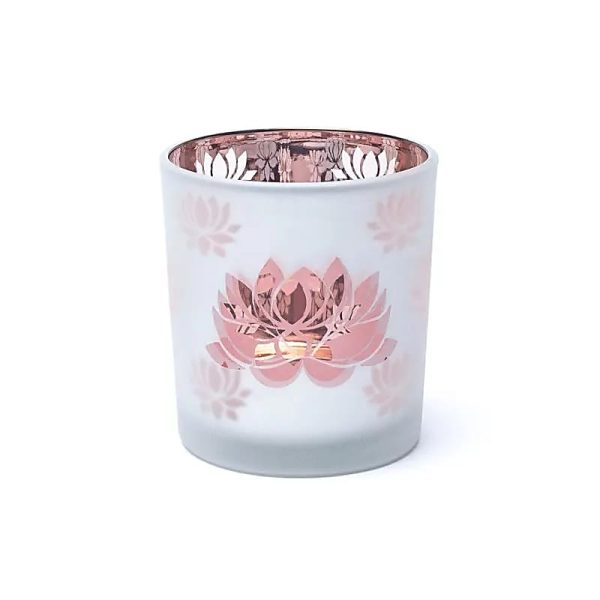 Portavelas esmerilado metálico Flor de Loto