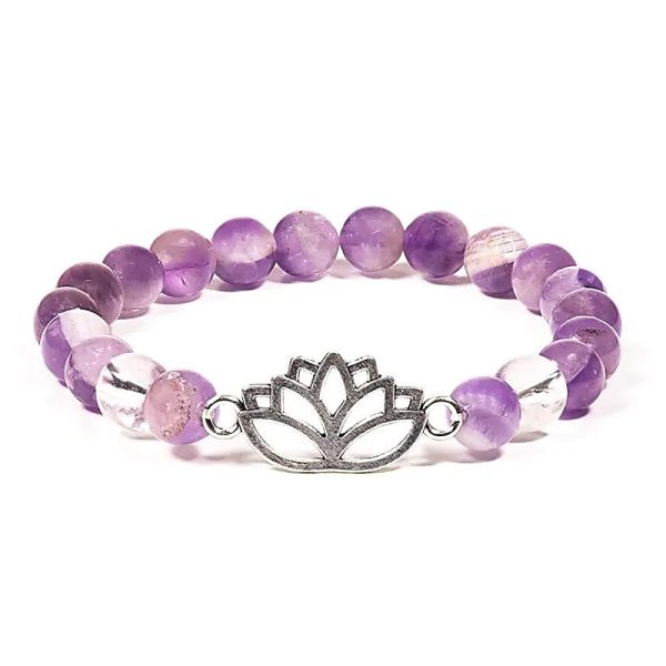 Pulsera amatista y cristal de roca con loto