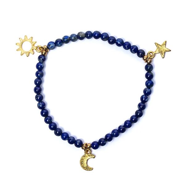 Pulsera elástica de Lapislázuli con colgantes de estrella, luna y sol - Imagen 2