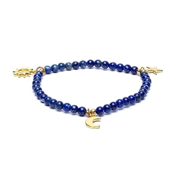 Pulsera elástica de Lapislázuli con colgantes de estrella, luna y sol
