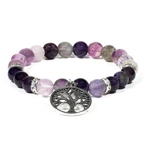 Pulsera fluorita y amatista con árbol de la vida