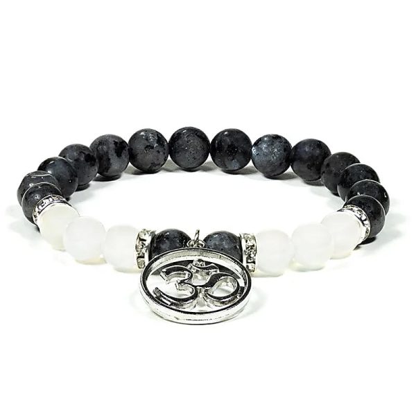 Pulsera labradorita y ágata blanca con om