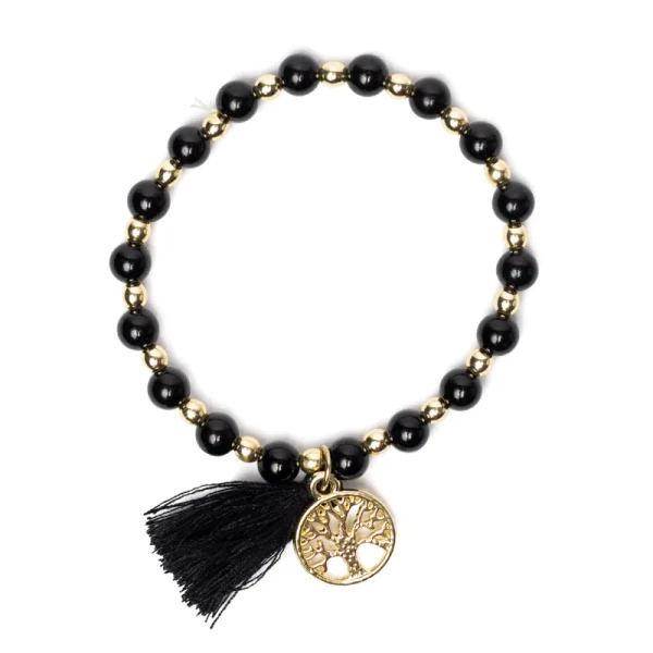 Pulsera turmalina negra & hematita con Árbol de la Vida y borla - Imagen 2