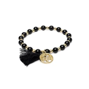 Pulsera turmalina negra & hematita con Árbol de la Vida y borla