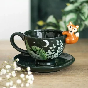 Taza de Té con Diseño de Bosque Verde y Zorro