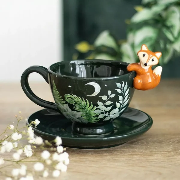 Taza de Té con Diseño de Bosque Verde y Zorro