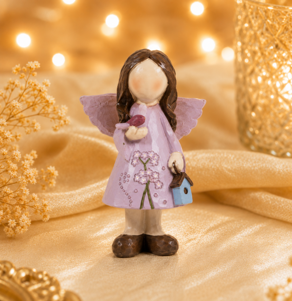 Figura Ángel con Pajarito y Casita