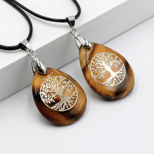 Colgante de piedra natural Ojo de Tigre con árbol de la vida