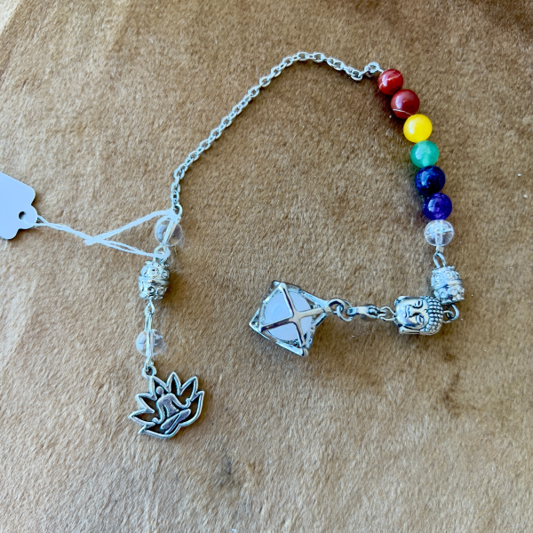 Péndulo Merkaba de los Siete Chakras con Cuarzo Rosa