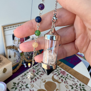 Péndulo Botella de Cristal con Cuarzo Cristal y Piedras de los 7 Chakras