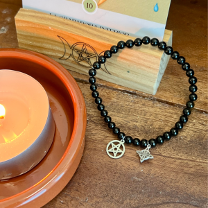 Pulsera de Turmalina Negra 4mm con Doble Protección