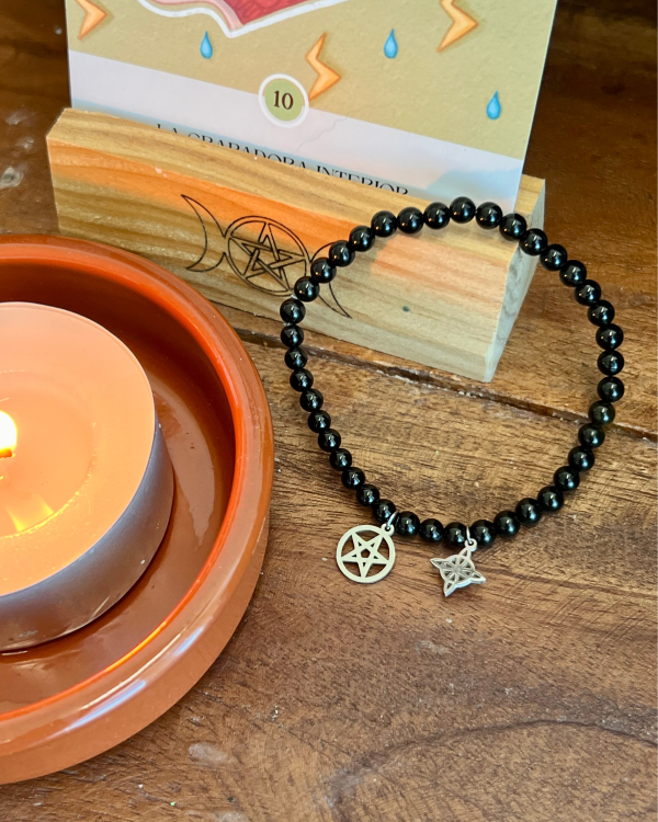 Pulsera de Turmalina Negra 4mm con Doble Protección