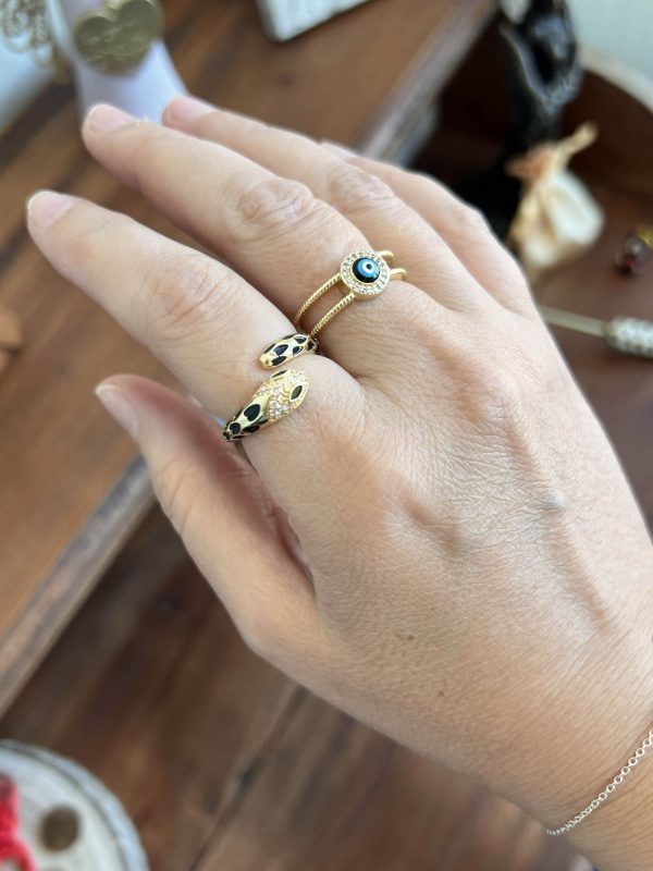 Anillo acero dorado adaptable serpiente con motas negras - Imagen 4